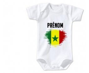 Body bébé Drapeau effet pinceau Sénégal avec prénom taille 3/6 mois manches Courtes