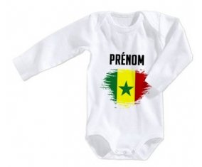 Body bébé Drapeau effet pinceau Sénégal avec prénom taille 3/6 mois manches Longues