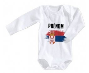 Body bébé Drapeau effet pinceau Serbie avec prénom taille 3/6 mois manches Longues