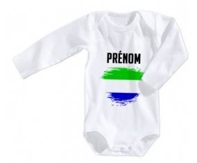 Body bébé Drapeau effet pinceau Sierra Leone avec prénom taille 3/6 mois manches Longues
