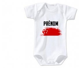 Body bébé Drapeau effet pinceau Singapour avec prénom taille 3/6 mois manches Courtes