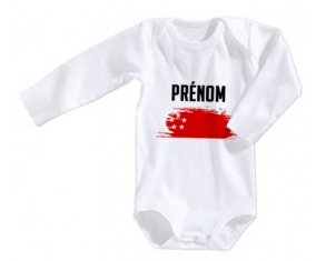 Body bébé Drapeau effet pinceau Singapour avec prénom taille 3/6 mois manches Longues