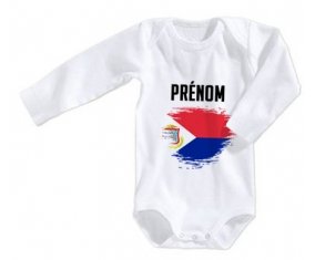 Body bébé Drapeau effet pinceau Sint Maarten avec prénom taille 3/6 mois manches Longues