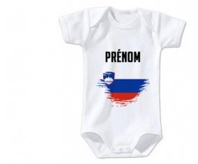 Body bébé Drapeau effet pinceau Slovénie avec prénom taille 3/6 mois manches Courtes
