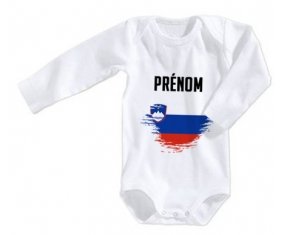 Body bébé Drapeau effet pinceau Slovénie avec prénom taille 3/6 mois manches Longues