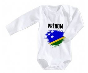Body bébé Drapeau effet pinceau îles Salomon avec prénom taille 3/6 mois manches Longues