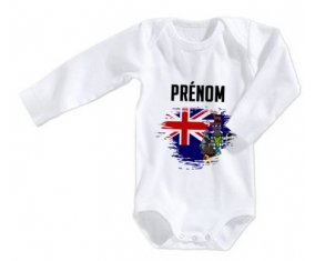 Body bébé Drapeau effet pinceau Géorgie du Sud et les Îles Sandwich du Sud avec prénom taille 3/6 mois manches Longues