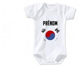 Body bébé Drapeau effet pinceau Corée du Sud avec prénom taille 3/6 mois manches Courtes