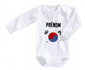 Body bébé Drapeau effet pinceau Corée du Sud avec prénom taille 3/6 mois manches Longues