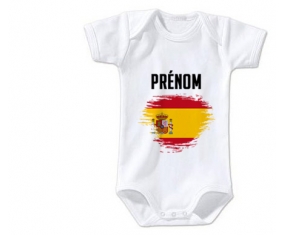 Body bébé Drapeau effet pinceau Espagne avec prénom taille 3/6 mois manches Courtes