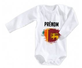 Body bébé Drapeau effet pinceau Sri Lanka Srilanka avec prénom taille 3/6 mois manches Longues