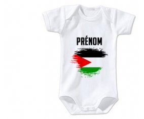 Body bébé Drapeau effet pinceau État de Palestine avec prénom taille 3/6 mois manches Courtes