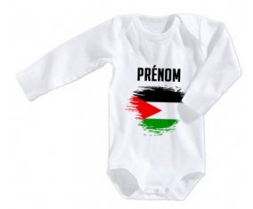 Body bébé Drapeau effet pinceau État de Palestine avec prénom taille 3/6 mois manches Longues