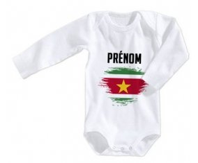 Body bébé Drapeau effet pinceau Suriname avec prénom taille 3/6 mois manches Longues