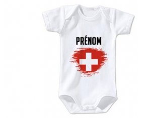 Body bébé Drapeau effet pinceau Suisse avec prénom taille 3/6 mois manches Courtes