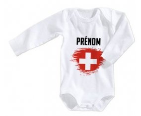 Body bébé Drapeau effet pinceau Suisse avec prénom taille 3/6 mois manches Longues