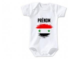 Body bébé Drapeau effet pinceau République arabe syrienne avec prénom taille 3/6 mois manches Courtes