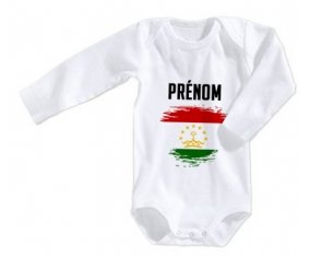 Body bébé Drapeau effet pinceau Tadjikistan avec prénom taille 3/6 mois manches Longues
