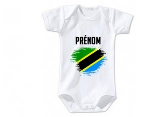 Body bébé Drapeau effet pinceau Tanzanie avec prénom taille 3/6 mois manches Courtes