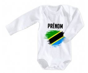 Body bébé Drapeau effet pinceau Tanzanie avec prénom taille 3/6 mois manches Longues