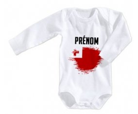 Body bébé Drapeau effet pinceau Tonga avec prénom taille 3/6 mois manches Longues