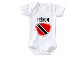 Body bébé Drapeau effet pinceau Trinité-et-Tobago avec prénom taille 3/6 mois manches Courtes