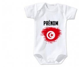 Body bébé Drapeau effet pinceau Tunisie avec prénom taille 3/6 mois manches Courtes