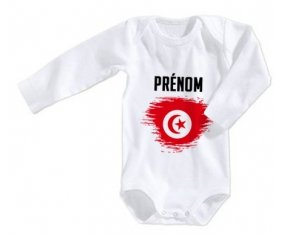 Body bébé Drapeau effet pinceau Tunisie avec prénom taille 3/6 mois manches Longues