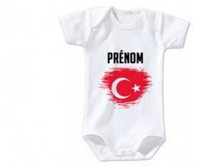 Body bébé Drapeau effet pinceau Turquie avec prénom taille 3/6 mois manches Courtes
