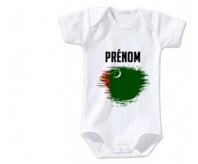 Body bébé Drapeau effet pinceau Turkménistan avec prénom taille 3/6 mois manches Courtes