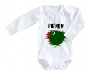 Body bébé Drapeau effet pinceau Turkménistan avec prénom taille 3/6 mois manches Longues