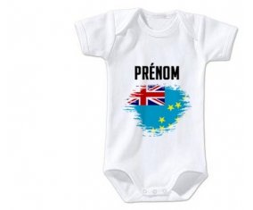 Body bébé Drapeau effet pinceau Tuvalu avec prénom taille 3/6 mois manches Courtes