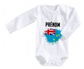 Body bébé Drapeau effet pinceau Tuvalu avec prénom taille 3/6 mois manches Longues