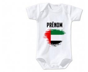 Body bébé Drapeau effet pinceau Emirats Arabes Unis avec prénom taille 3/6 mois manches Courtes