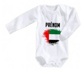 Body bébé Drapeau effet pinceau Emirats Arabes Unis avec prénom taille 3/6 mois manches Longues