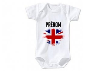 Body bébé Drapeau effet pinceau Royaume-Uni avec prénom taille 3/6 mois manches Courtes