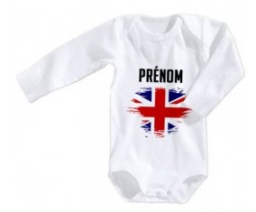 Body bébé Drapeau effet pinceau Royaume-Uni avec prénom taille 3/6 mois manches Longues