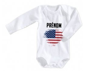 Body bébé Drapeau effet pinceau États-Unis des îles mineures éloignées avec prénom taille 3/6 mois manches Longues