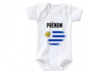 Body bébé Drapeau effet pinceau Uruguay avec prénom taille 3/6 mois manches Courtes