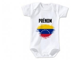 Body bébé Drapeau effet pinceau Venezuela avec prénom taille 3/6 mois manches Courtes