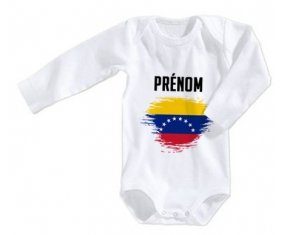 Body bébé Drapeau effet pinceau Venezuela avec prénom taille 3/6 mois manches Longues