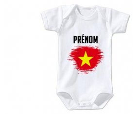 Body bébé Drapeau effet pinceau Vietnam avec prénom taille 3/6 mois manches Courtes