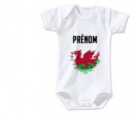 Body bébé Drapeau effet pinceau Pays de Galles avec prénom taille 3/6 mois manches Courtes