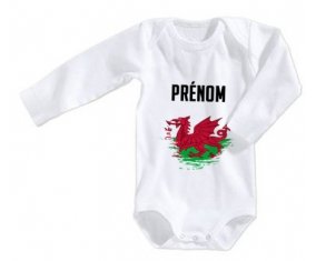 Body bébé Drapeau effet pinceau Pays de Galles avec prénom taille 3/6 mois manches Longues