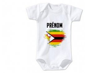 Body bébé Drapeau effet pinceau Zimbabwe avec prénom taille 3/6 mois manches Courtes