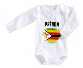 Body bébé Drapeau effet pinceau Zimbabwe avec prénom taille 3/6 mois manches Longues