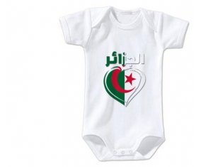 Body bébé Algérie en arabe + cœur taille 3/6 mois manches Courtes