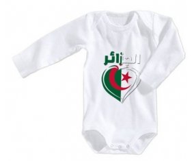 Body bébé Algérie en arabe + cœur taille 3/6 mois manches Longues