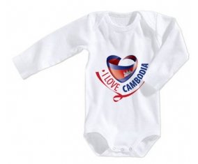 Body bébé I Love Cambodia taille 3/6 mois manches Longues