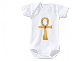 Body bébé Croix copte égyptienne en or ou ankh avec rustone ( Croix de la vie ) taille 3/6 mois manches Courtes